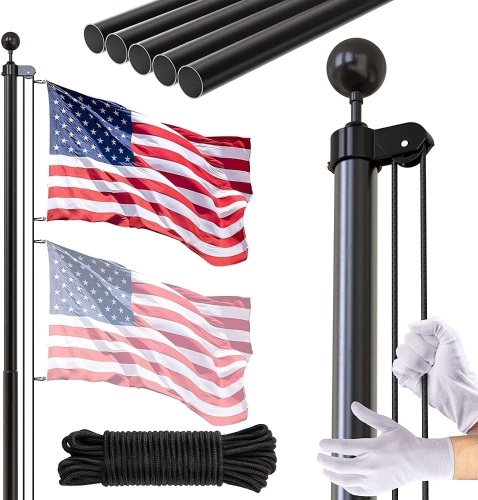 FFILY 25 FT Heavy Duty In Ground Flagpole Kit with 3x5 American Flag, Black   - Lot 470