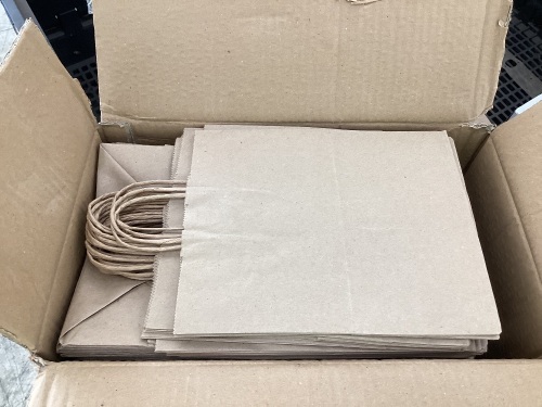 250 Pack Brown Kraft Paper Shopping Bags 8" x 4.75" x 10.5" /w Handle  - Lot 821
