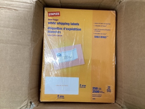 Staples Laser/Inkjet White Shipping Labels 2" x 4" 10 Labels/Sheet   - Lot 858