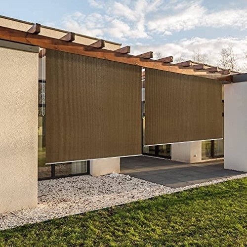 Osimlead Outdoor Roller Shade Patio Roll Up Shade Blinds 7.5' x 6', Mocha  - Lot 157