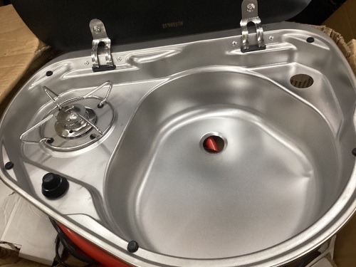 Stainless Steel RV Sink & Gas Stove Combo with Glass Lid - Small Dent in Sink  - Lot 153