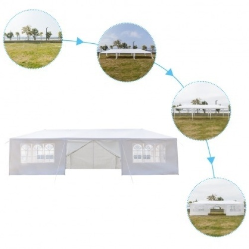 10'x30' Outdoor Canopy Party Wedding Tent White Pavilion 8 Removable Walls   - Lot 814