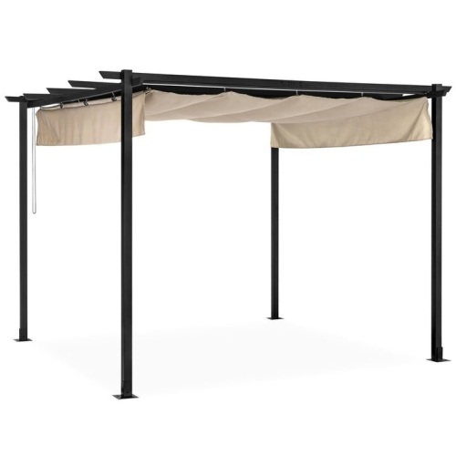 Outdoor Pergola, Patio Shelter w/ Retractable Canopy, Steel Frame - 10x10ft  - Lot 65