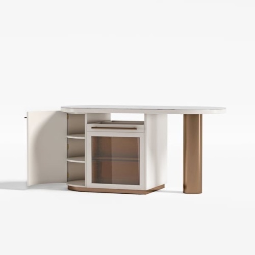 72" White Kitchen Island Modern Faux Marble Large Kitchen Cabinet with Storage - Top is Cracked  - Lot 75
