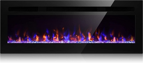 43" Recessed and Wall Mounted Electric Fireplace with 750W/1500W Heater, Remote Control Timer, Adjustable 144 Color Combinations   - Lot 93
