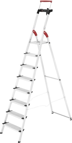 Hailo 8030-827 XXR Comfortline 8Step Folding Lightweight Aluminum Platform Step Ladder, Silver   - Lot 22