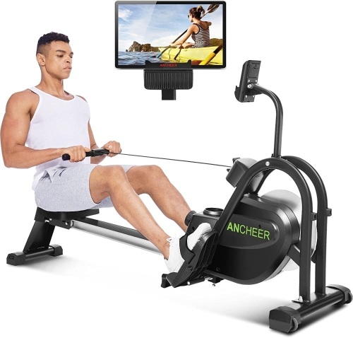 ANCHEER Foldable, Magnetic Rowing Machine with LCD Monitor, 10 Level Resistance, Seat Cushion and Tablet Holder   - Lot 53