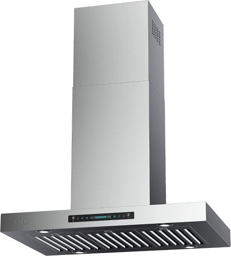IKTCH 42" Island Mount Range Hood, 900 CFM Ducted with 4 Speed Fan, Stainless Steel, Gesture Sensing & Touch Control - Lot 41