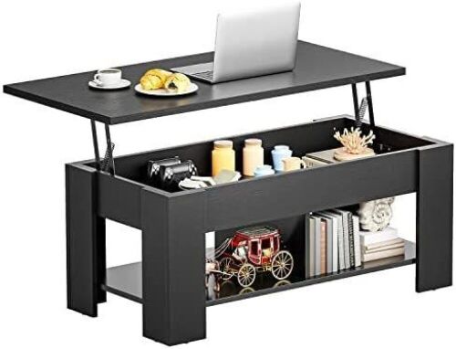 NOBLEWELL Coffee Table Lift Top with Storage Compartment and Separated Open Shelves, 39.4in L, Black  - Lot 21