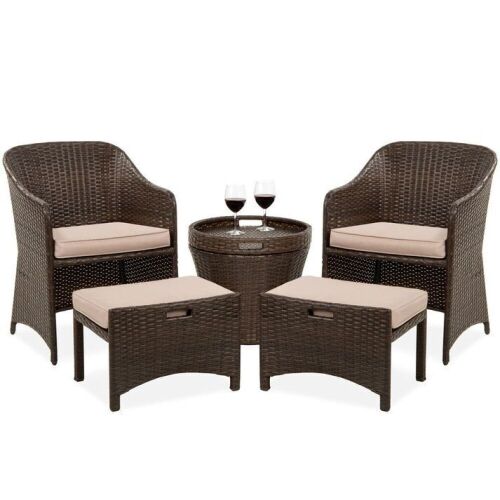 5-Piece Outdoor Wicker Bistro Set w/ Side Storage Table, No Assembly  - Lot 35