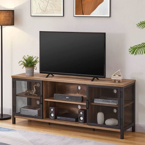 FATORRI Industrial Entertainment Center for TVs up to 65 Inch, Rustic Oak - Lot 39