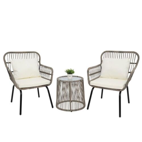 3-Piece Outdoor PE Wicker Patio Conversation Bistro Set,Tan  - Lot 67