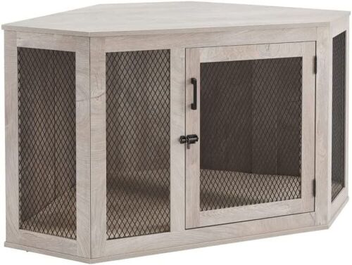 unipaws Furniture Corner Dog Crate with Cushion, Weather Grey  - Lot 69