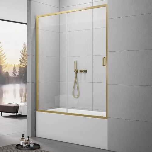 Sunrosa Semi-Frameless Tempered Glass Sliding Shower Door 59"×60", Brushed Gold  - Lot 77