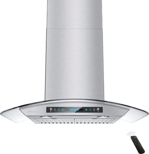 IKTCH 30-inch Wall Mount Range Hood Tempered Glass 900 CFM, Stainless Steel with Gesture Sensing & Touch Control Switch Panel, 2 Pcs Adjustable Lights - Lot 120