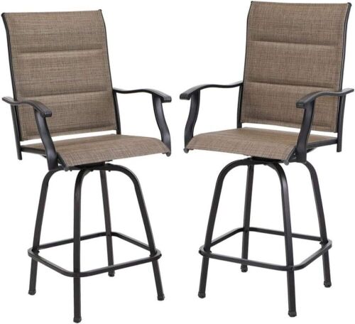 PHI VILLA Swivel Outdoor Bar Height Patio Chairs Padded Sling Fabric, Set of 2  - Lot 140