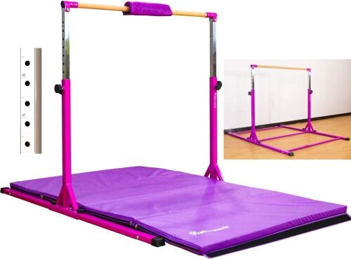 PreGymnastic 8ft Base Gymnastics Training Bar with Mat, Fiberglass Rail & 304 Stainless Steel Regulating Arms - Lot 160