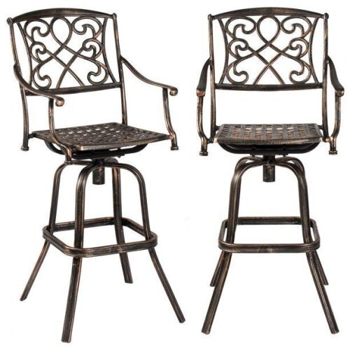 Set of 2 Swivel Outdoor Cast Aluminum Bar Height Stools  - Lot 70