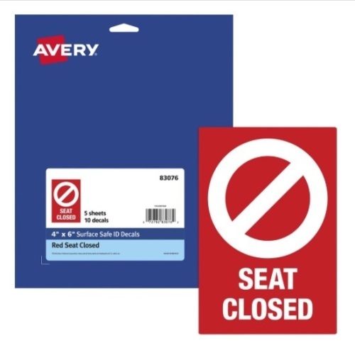 Case of 20pks Avery Surface Safe SEAT CLOSED Chair Decals, 5 Sheets-10 Decals - Lot 512
