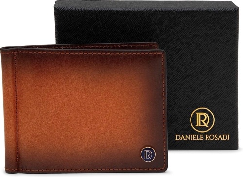 Daniele Rosadi Mens Full Grain Leather Bifold Wallet with Money Clip - Lot 370