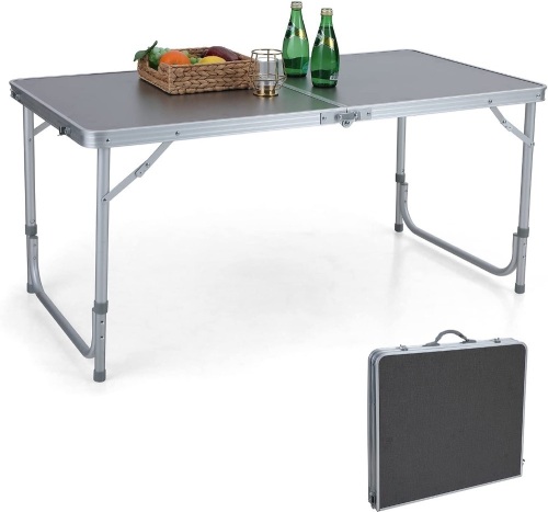 ALPHA CAMP Folding Camping Table 4FT Aluminum Camping Table Portable Picnic Dining Table Lightweight Folding Card Table w/Handle for Indoor Outdoor Patio Backyard Party Work - Lot 1557