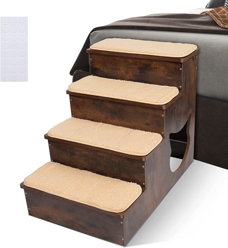 Topmart Wooden Dog Stairs 4 Tiers, Pet Dog Steps for Couch/ Bed, Dog Cat Stairs for Old/ Injured/ Short-Legged Dogs Cats, Up to 160lbs - Lot 1568