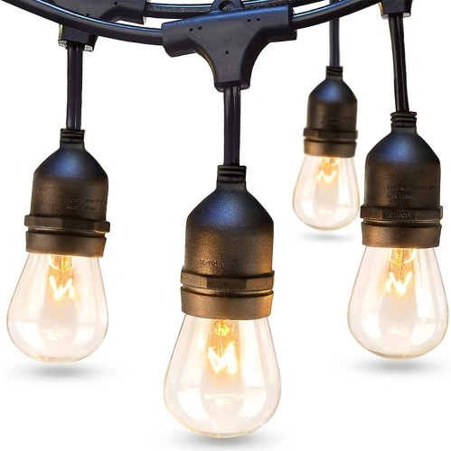 Addlon 48ft Outdoor String Lights Commercial Grade Waterproof Strand, 16 Edison Vintage Bulbs (1 Spare), 15 Hanging Sockets, ETL Listed Heavy-Duty Decorative Christmas Lights for Patio Garden - Lot 1569