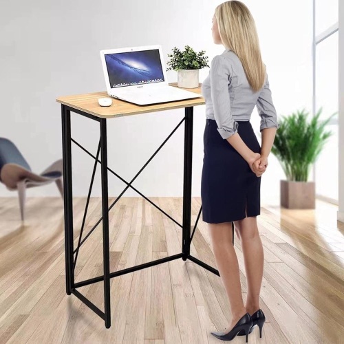Folding Laptop Computer Desk, Standing Desk, 31in Small Desk for Sitting or Standing, No Need to Assembly, Suitable for Home, Office, Writing (Wood Board Color) - Lot 1587