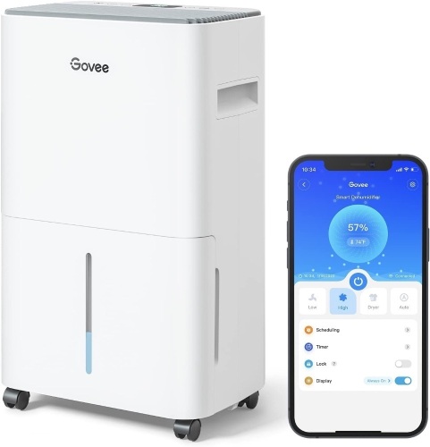 Govee Smart WiFi Dehumidifier for Basement, 50 Pint Dehumidifiers for Home Bedroom, Energy Star Dehumidifier with Drain Hose, Works with Alexa, Intelligent Humidity Control, 24H Timer - Lot 1885