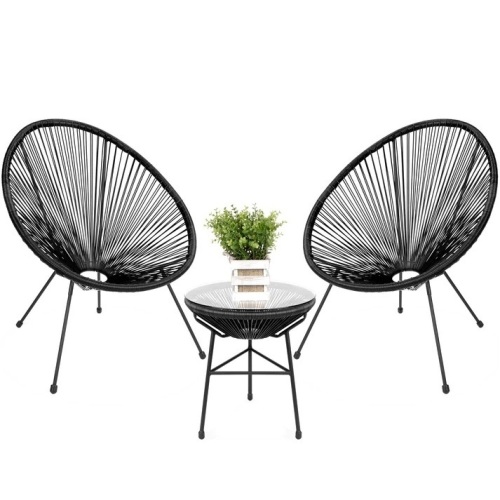 3-Piece All-Weather Patio Acapulco Bistro Set w/ Rope, Glass Top Table - Lot 5052