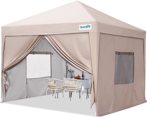 Quictent Privacy Pop up Canopy Tent Enclosed Instant Gazebo Shelter with Sidewalls and Mesh Windows Waterproof (Beige) - Lot 5416