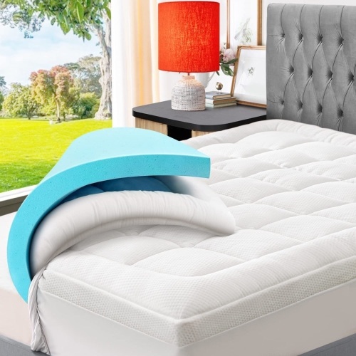 ELEMUSE Dual Layer 4 Inch Memory Foam Mattress Topper King, 2 Inch Bamboo Pillow Top Cover, Comfort Support Back Pain Relief - Lot 5417