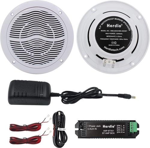 Herdio 6.5 Inch 2-Way Waterproof Marine Bluetooth Ceiling Speakers, 120W Flush Mount, Perfect for Boat ATV UTV Golf Cart Camper RV Hot Rub Bathroom Outdoor, 1 Pair, White - Lot 5420
