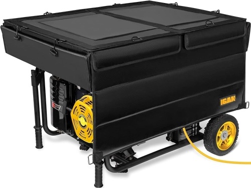 IGAN Generator Tent Running Cover, Ultra Heavy Duty Tarpaulin Enclosure, Portable All- Weather Generator Rain Shelter for most 3500w- 12000w Generators, Black - Lot 5425