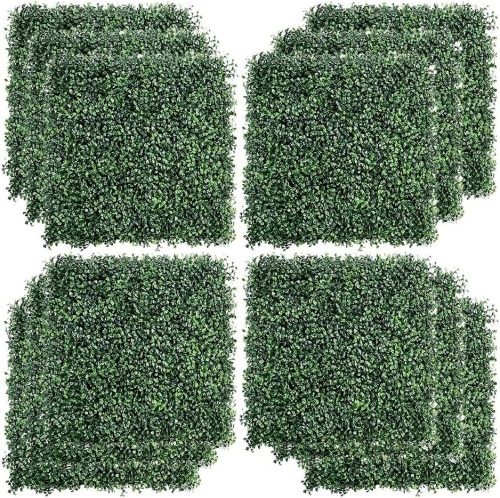 Kdgarden 12PCS 20"x20" Artificial Boxwood Panels Topiary Hedge Plant UV Protected Faux Grass Wall Greenery Mats for Outdoor Garden Fence Backyard and Indoor Home Wedding Decoration, Dark Green - Lot 5428