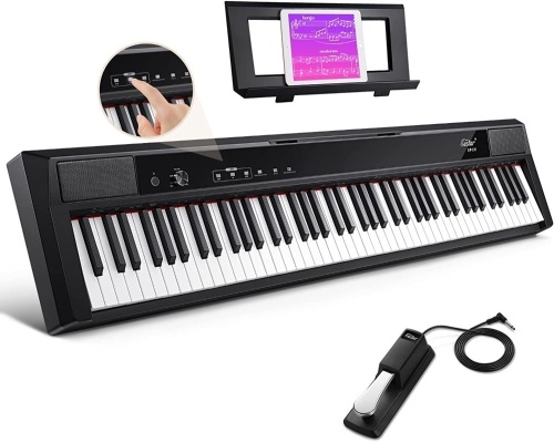 Eastar EP-120 88-Key Weighted Keyboard Piano with Touch-sensitive screen, Portable Digital Piano with Sustain Pedal, Power Supply for Beginner - Lot 5431