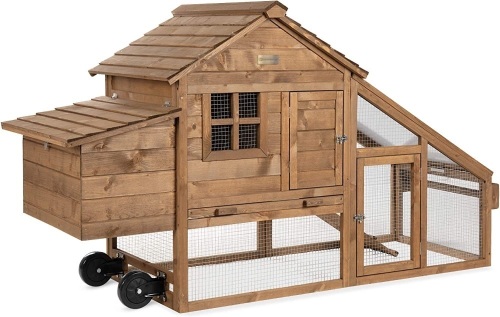 70in Mobile Fir Wood Chicken Coop Tractor Hen House Poultry Cage for 3-5 Hens, Outdoor, Animal Care w/ Wheels, 2 Doors, Nest Box, Removeable Tray, UV Panel - Lot 5432