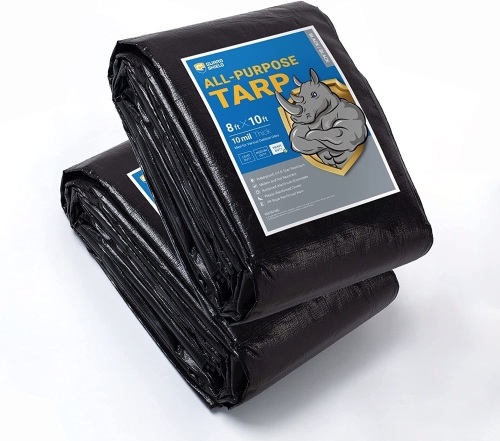 Guard Shield Tarps Heavy Duty Waterproof 8x10 Feet Black Poly Tarp Cover Outdoor Thick UV Resistant Tarpulian - Lot 5436