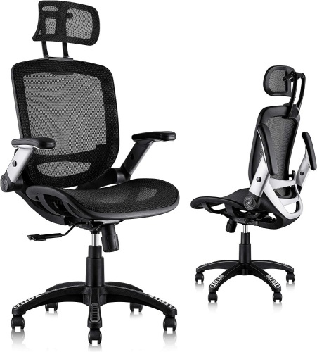 GABRYLLY Ergonomic Mesh Office Chair, High Back Desk Chair - Adjustable Headrest with Flip-Up Arms, Tilt Function, Lumbar Support and PU Wheels, Swivel Computer Task Chair - Lot 5447