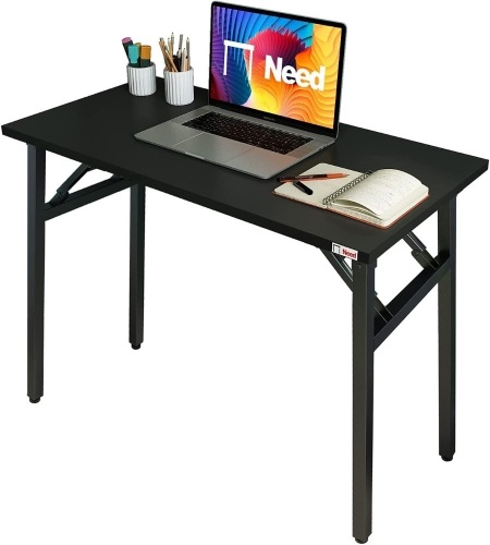 Need Folding Desk - 31 1/2" No Assembly Foldable Small Computer Table,Sturdy and Heavy Duty Writing Desk for Small Spaces, Black&Black Frame - Lot 5454