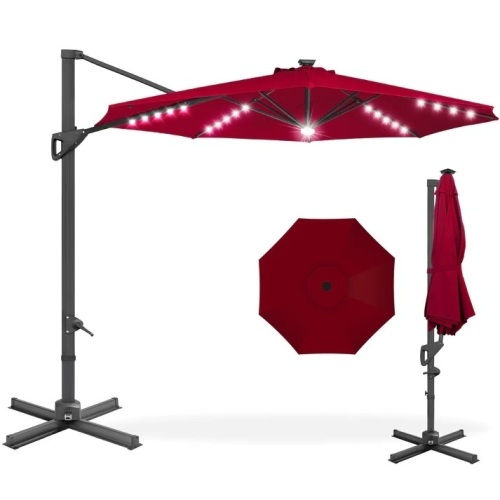 360-Degree Solar LED Cantilever Offset Patio Umbrella w/ Tilt - 10ft - Lot 5456