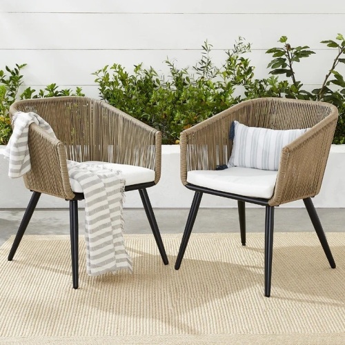 Set of 2 Indoor Outdoor Woven Wicker Patio Dining Chairs, 250lb Capacity - Lot 5457