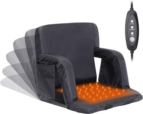 Sportneer Heated Stadium Seats for Bleachers, 1/2 Pack Bleacher Seats with Back Support 6 Reclining Positions Arms Support Thick Cushion Stadium Chair with Armrests for Sport Events, NO Power Bank - Lot 1889