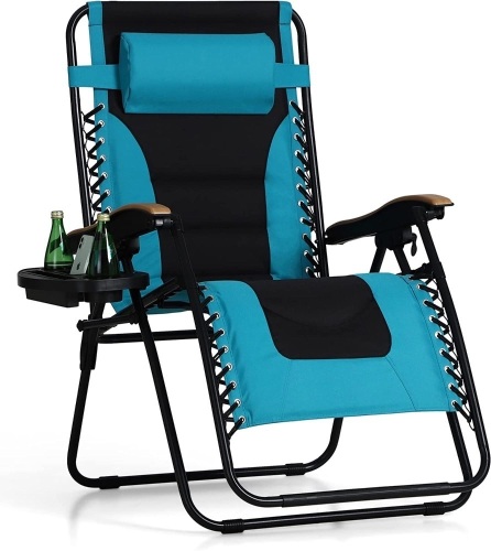 PHI VILLA Oversize XL Padded Zero Gravity Lounge Chair Wide Armrest Adjustable Recliner with Cup Holder, Support 400 LBS (Aqua) - Lot 1894