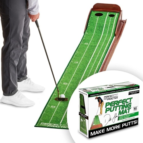 PERFECT PRACTICE Putting Mat - Indoor Golf Putting Green with 1/2 Hole Training for Mini Games & Practicing at Home or in The Office - Gifts for Golfers - Golf Accessories for Men - Lot 9496