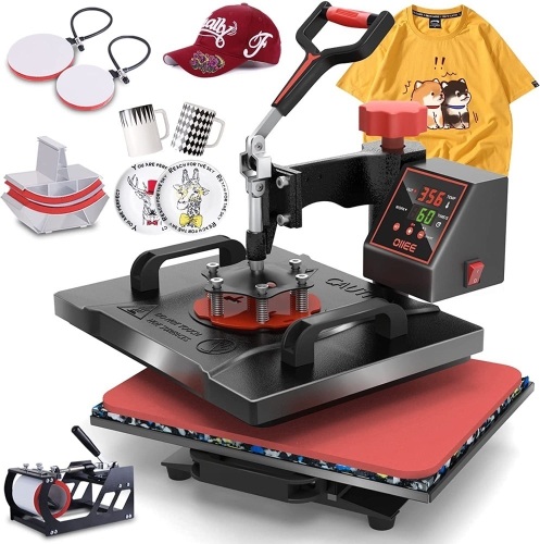 OIIEE Heat Press Machine 5 in 1 Combo Heat Press 12 x 15 Inch Heat Transfer Machine 360-Degree Swing Away Digital Shirt Printing Multifunction Heat Transfer Sublimation for T Shirts Mugs Hat Plate Cap - Lot 1896
