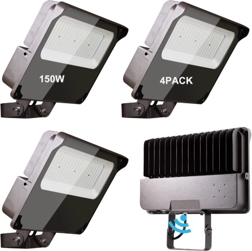 Lightdot 150W LED Flood Light Outdoor 5000K 21000Lm 900W Equivalent Led Stadium Flood Light with Dusk to Dawn Photocell, IP65 Waterproof Area Lightings for Stadium/Backyard-4Pack - Lot 1897