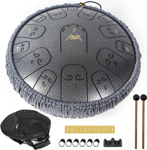 Steel Drum, Aklot 14inch 15 Notes Alloy Metal Steel Tongue Drums Hand Pan for Adults - Lot 9476
