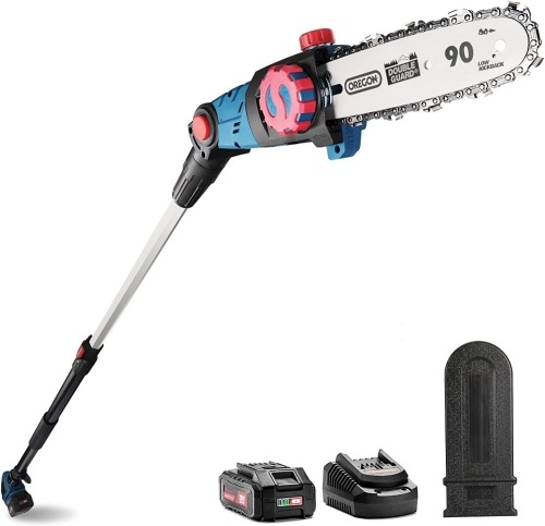Enhulk Cordless Pole Saws for Tree Trimming, 13-Foot MAX Reach, 8-Inch Power Pole Saw 19.7 ft/s Cutting Speed With 20V 2.0Ah Li-ion Battery, Quick Charger, Oregon Bar for Pruning, Delimbing, Bucking - Lot 9522