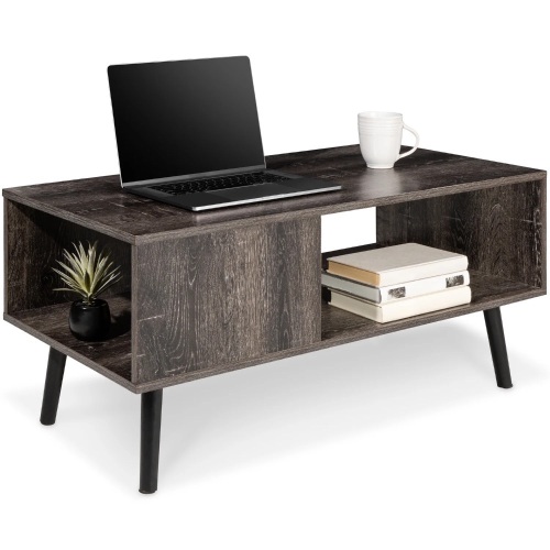 Wooden Mid-Century Modern Coffee Accent Table w/ Open Storage Shelf - Lot 9554